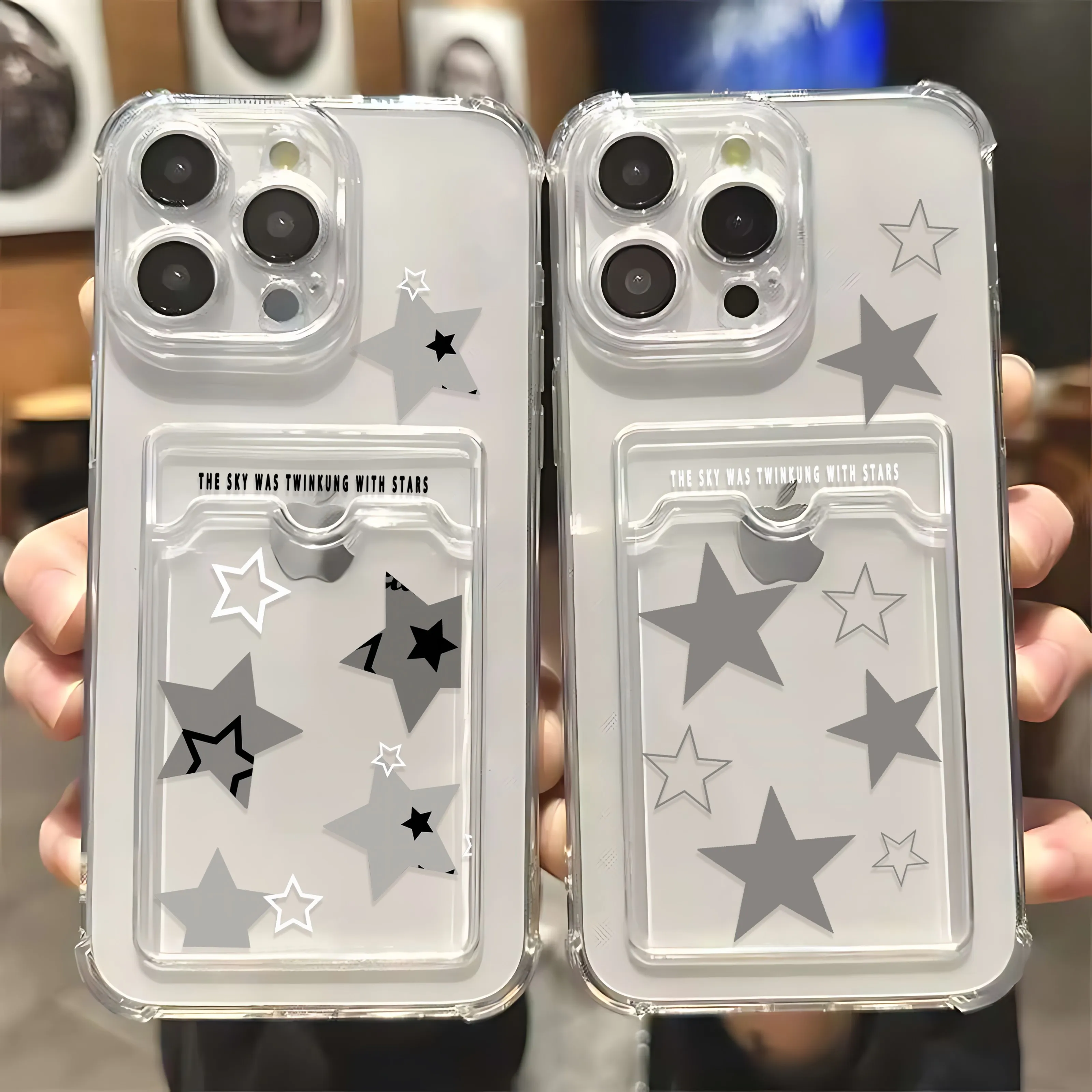 Korean INS Transparent Star Card Hold Phone Case For Samsung S24 S23 S22 S21 S20 FE Plus Ultra M33 M53 M54 5G Luxury Clear Cover