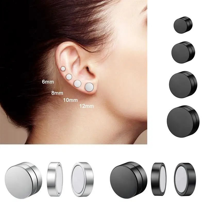 2pcs Round Circle Non Piercing Strong Magnet Magnetic Punk Mens Ear Clip 6/8/10/12mm Girls Non Piercing Fake Earrings