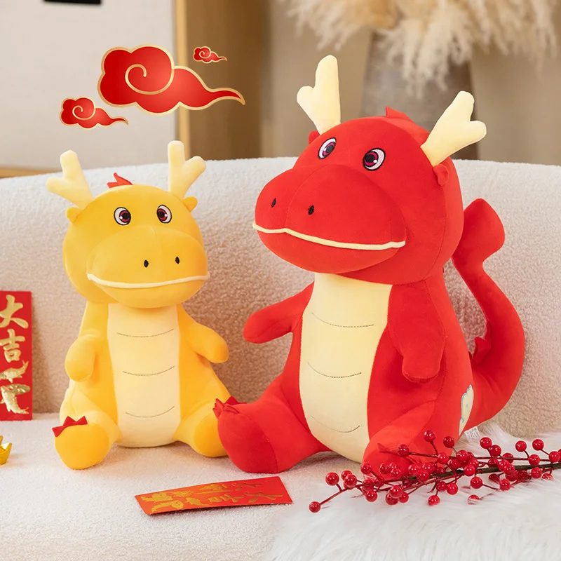 24/34/45cm Cartoon Cute Chinese Dragon Plush Toy Lovely Stuffed Animals Red Dragon Soft Plushies Doll for New Year's Home Decor