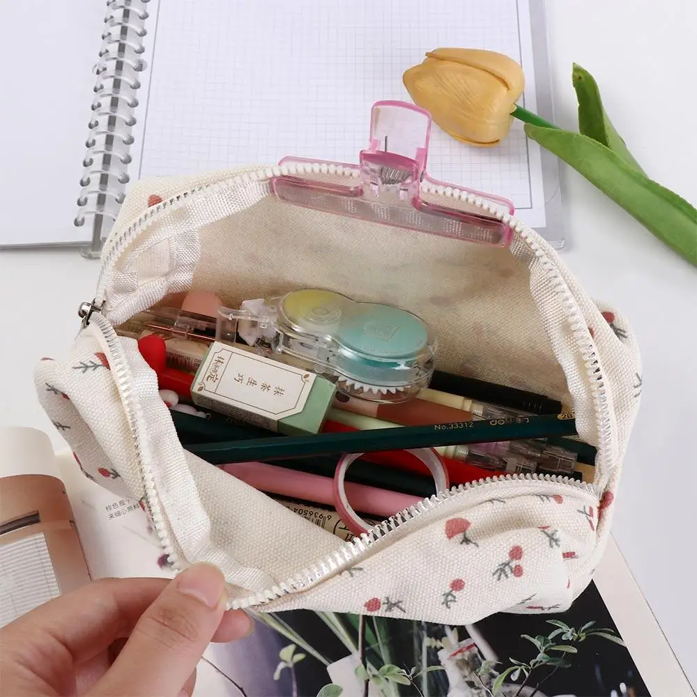 

Pen Box Fresh Style Floral Pencil Bag Storage Bags High Capacity Pencil Cases Small Flowers Aesthetic Pen Bag School Supplies