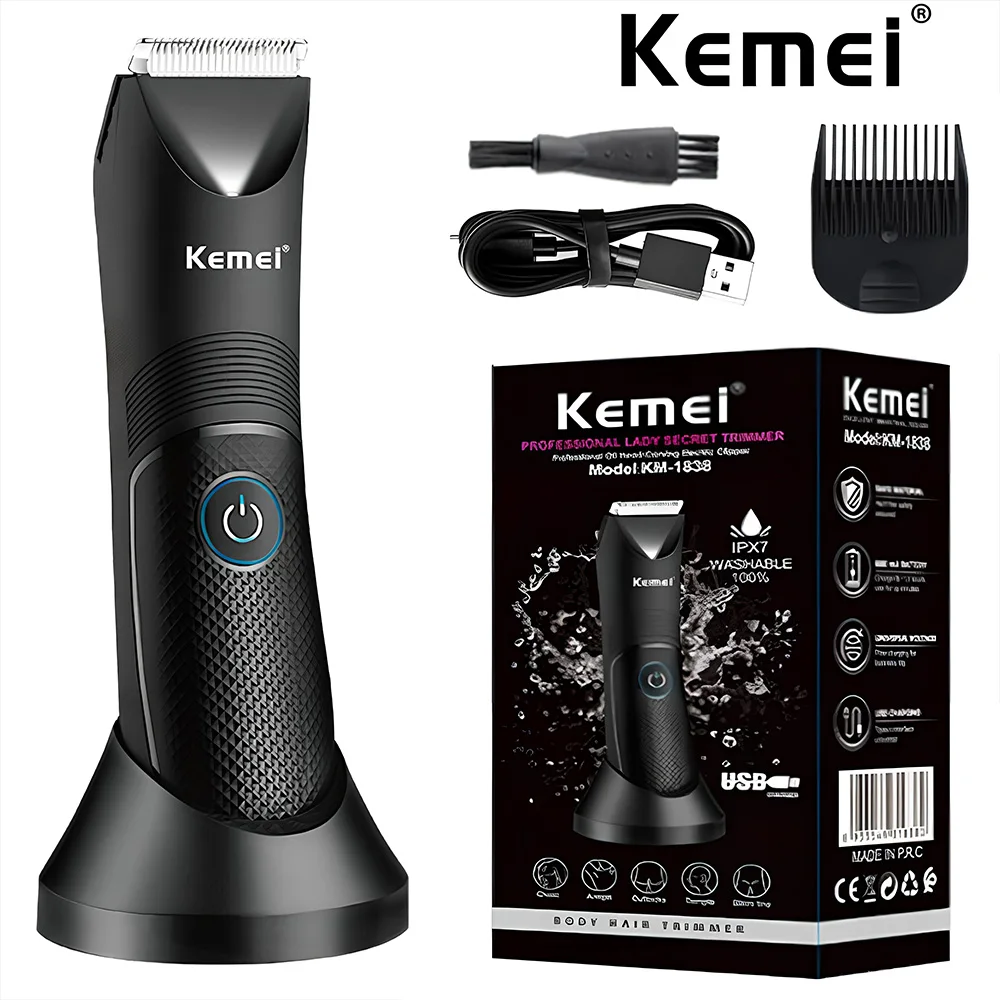 Kemei-cortadora de pelo eléctrica para la ingle, cortacésped con cuchilla de cerámica, resistente al agua, maquinilla de afeitar de higiene definitiva, cuidado por debajo de la cintura