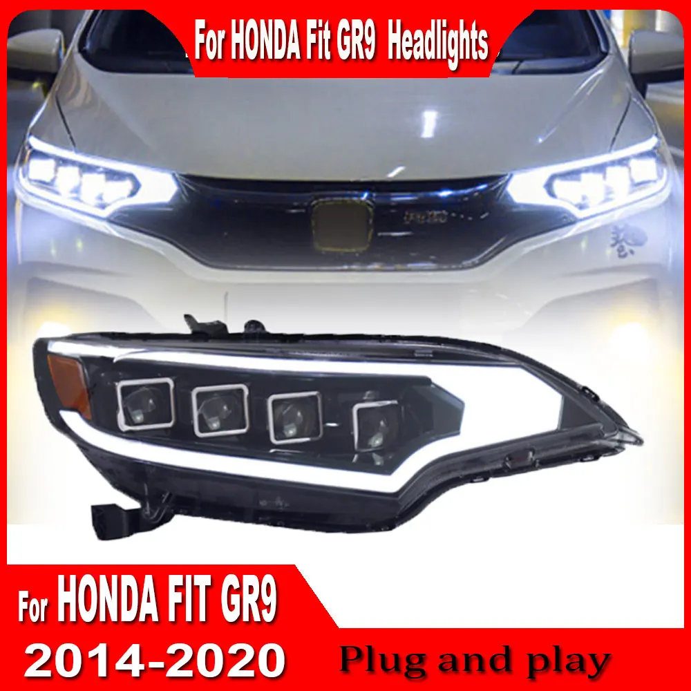 

Pair Car HeadLight Parts For Honda Fit GK5 Jazz 2014-2019 LED Lamps matrix Headlights DRL Dual Projector Facelift Plug and play