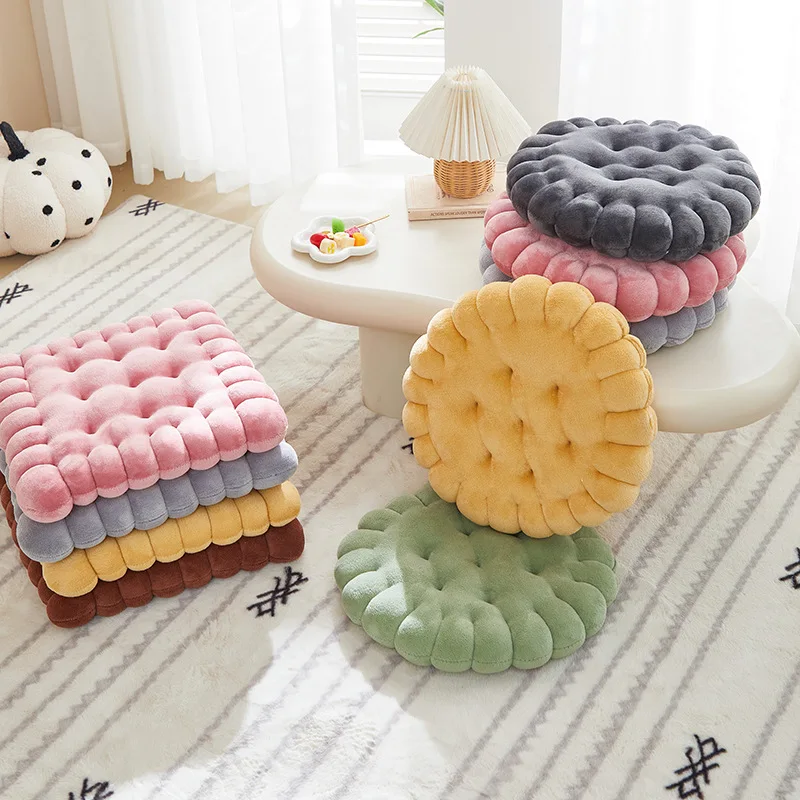 

New Large Biscuit Shape Plush Cushion,Soft Creative Pillow Chair Seat Pad, Decorative Cookie Japanese Tatami Back Cushion