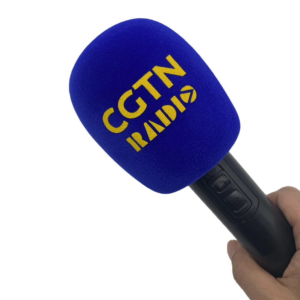 

Flocking Round Foam Customized Logo TV Stations Reporters Interview Round Sponge Windscreen For Handheld Interview Microphones