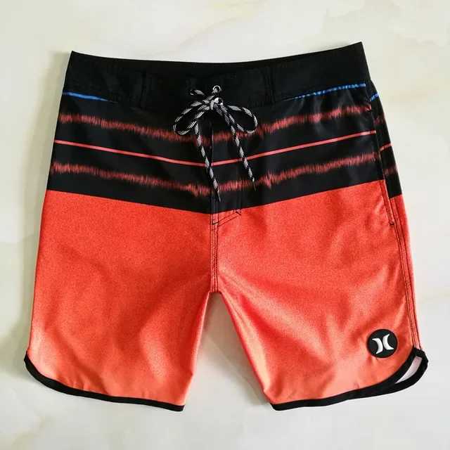 2024 NEW Elastic Quick Drying Fitness Training Muscle Men Beach Shorts Stripe Pattern Competition Surfing Printed Design Men