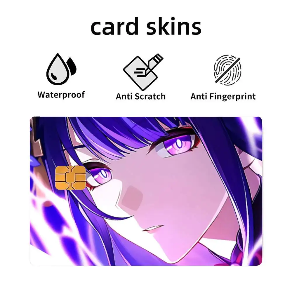 Game Genshin Impact Raiden Shogun 4pcs 1Set Funny Shell On Off Ultra Thin No Fade Sticker Skin Cover Film For Debit Credit Card