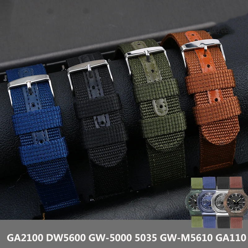 Jam tangan nilon modifikasi UNTUK CASIO GA110 GA-2100 DW5600 GW-5000 GW-5035 GW-M5610 gelang pria Aksesori hijau