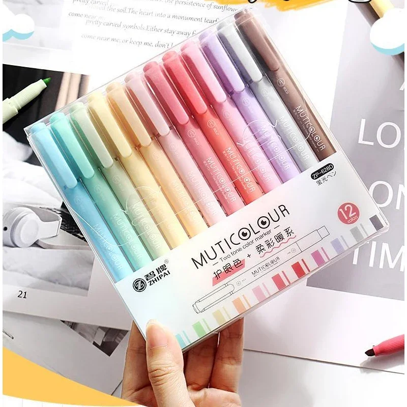 

ZhiPai Morandi Retro Highlighter Pens Kawaii Colored Drawing Markers Pastel Highlighter Fluorescent Pen Cute Planner Stationery