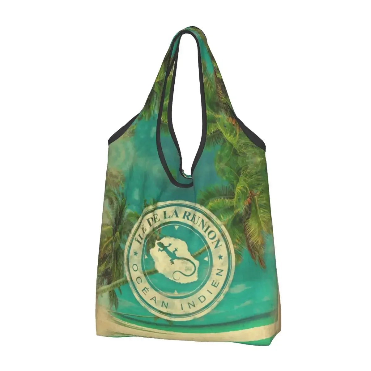 Reusable Ile De La Reunion 974 Shopping Bag Women Tote Bag Portable Indian Ocean Beach Grocery Shopper Bags