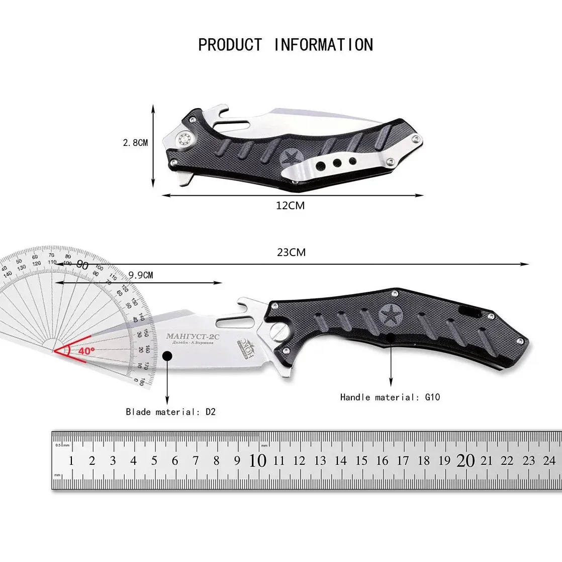 Russian HOKC Pocket Folding Knife Tactical Hunting G10 Handle D2 Steel Camping Multifunctional Portable Knife EDC Tools Tools