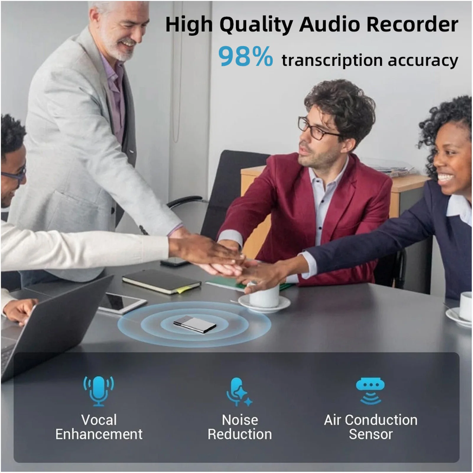 مسجل صوت AI APP التحكم 100+ لغة نقل Summarize لاجتماعات المحاضرات مسجل صوت رقمي