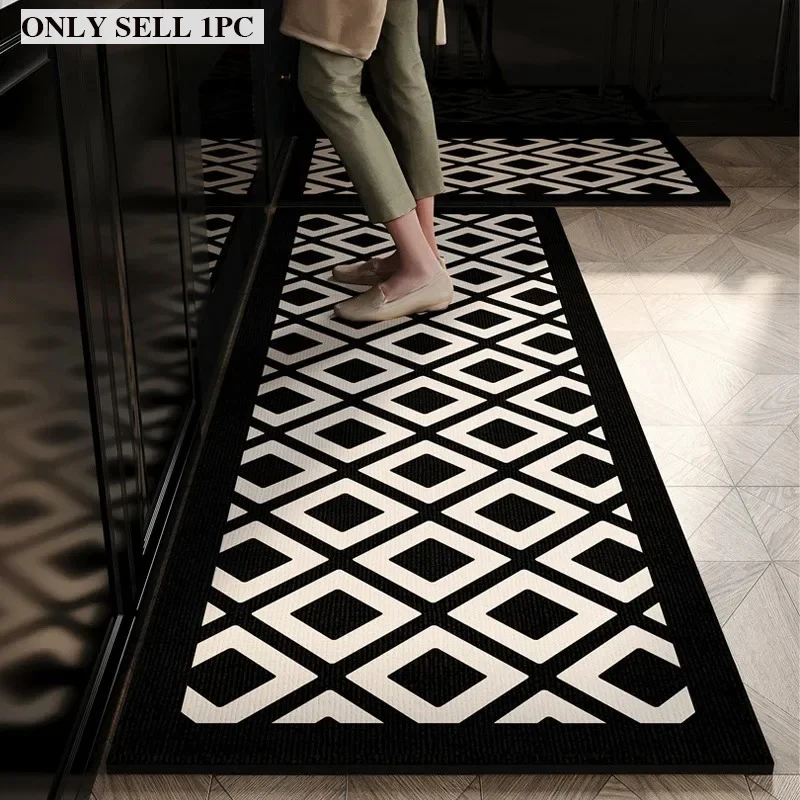 Kitchen Floor Mat Waterproof PVC Non-slip Oil-proof Leather Minimalism Black Striped Rug Long Rugs Home Decor Alfombra De Cocina