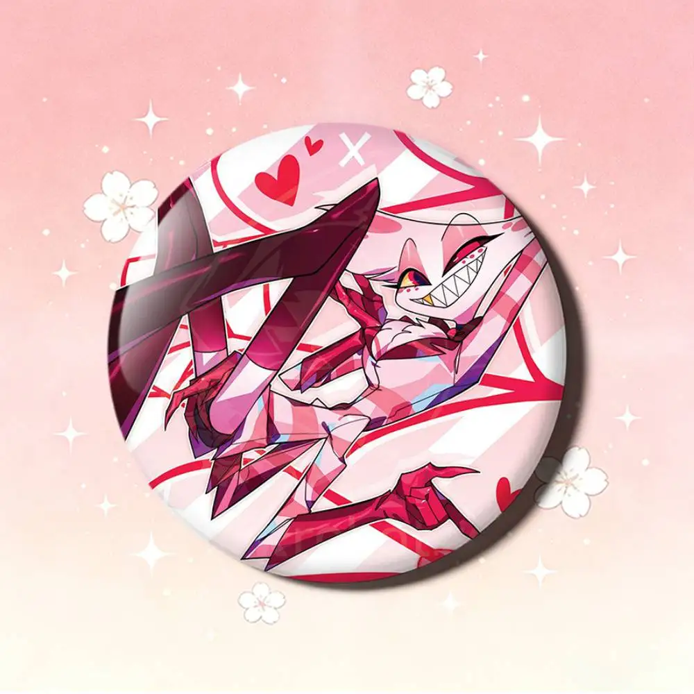Angel Dust H-Hazbin H-Hotel Laser Badge Creative Pins Brooch for Bag Clothes Hat Decor Gifts Fans Collect