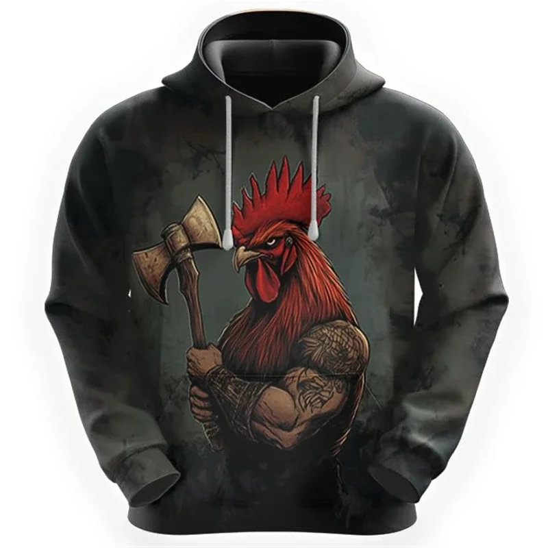 Funny Chicken Graphic Sweatshirts Casual Boy Pullovers Cartoon Rooster Hoodies For Men Clothes Hilarious Animal Hoodie Kids Tops