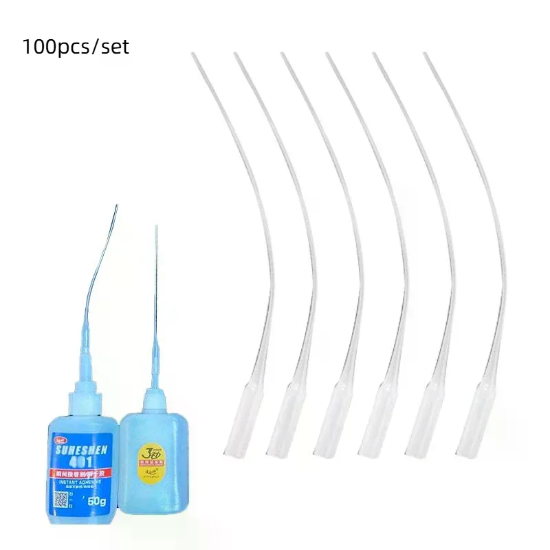 100pcs/set Glue Tips Plastic Glue Micro-Tips Glue Extender Precision CA Glue Applicator