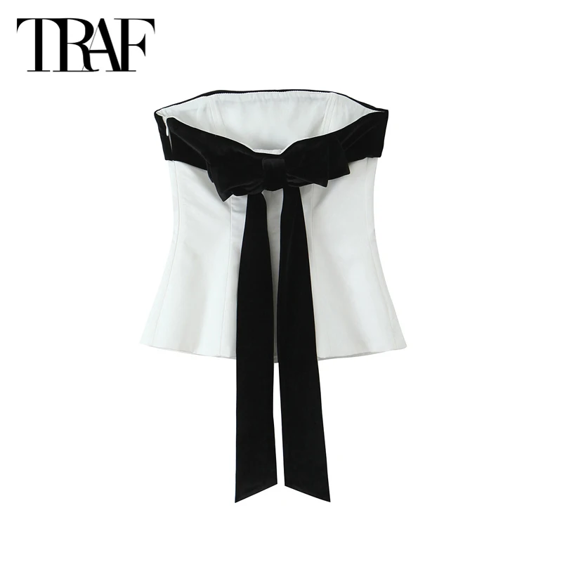 TRAF Butterfly Corset Top 2024 Women\'s Summer Elegant Party Bow Lace-Up Tube Tops Ladies Fashion Casual Sleeveless Backless Top