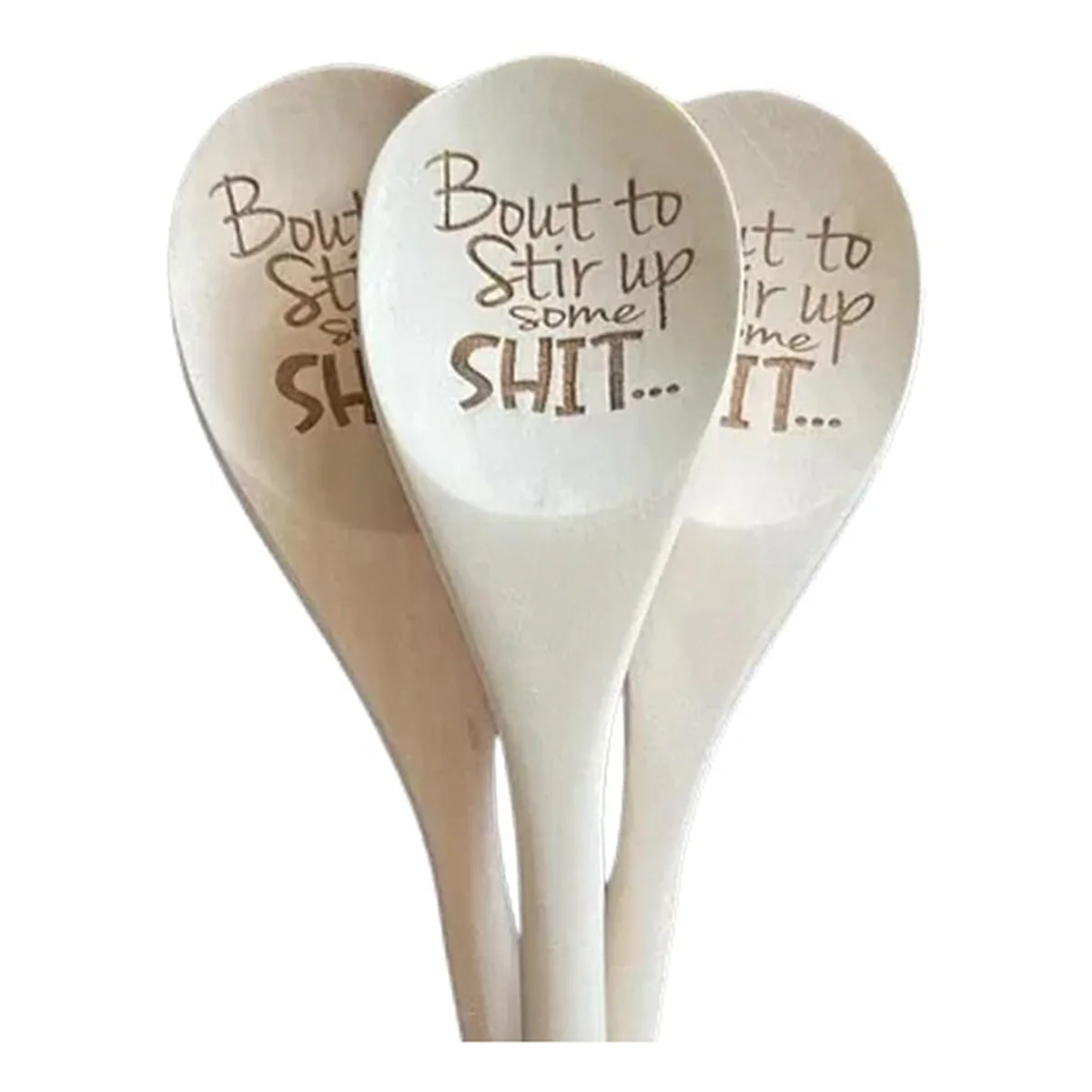 3x Christmas Gift Funny Spoons,Bout to Stir Up Some Shit Engraved Funny Wooden Spoon,Unique Wooden Creative Spoon