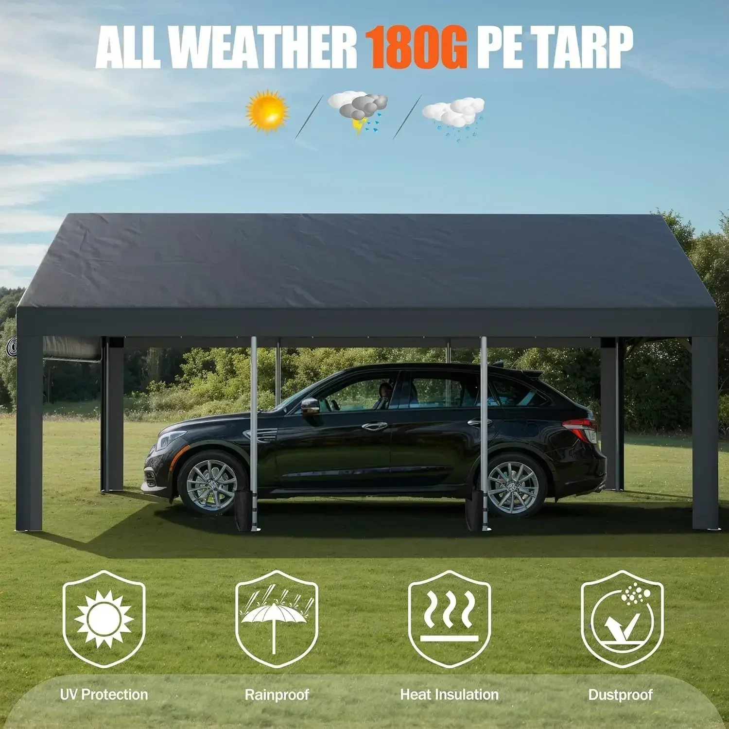 

[Ограниченное предложение по времени, купите сейчас! ]Carport, сверхмощный карпорт 12x20 футов с закатанными окнами, портативная съемная боковая стена для гаража