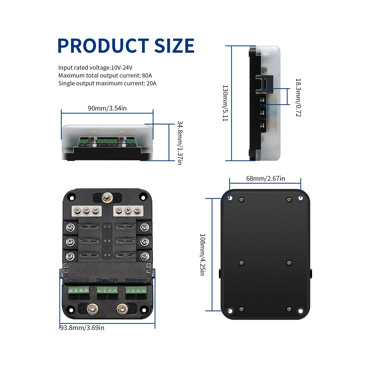 6 Way Fuse Block, Fuse Box with LED Indicator Waterproof Cover Panel for Car Marine Boat RV Trailer Truck Van