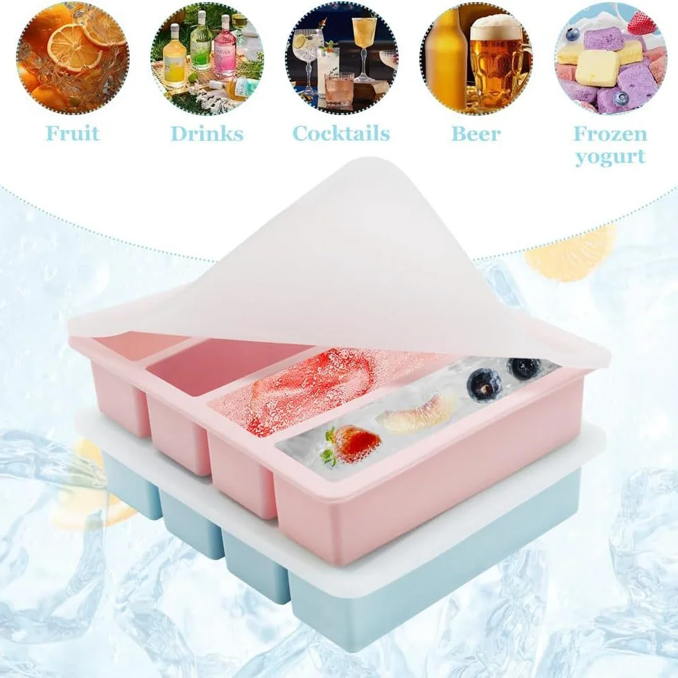 

4Grid Silicone Long Strip Square Ice Cube Mold Big Tray Mold Ice Cube Maker Non-toxic Durable Bar Pub Wine Ice Blocks Maker