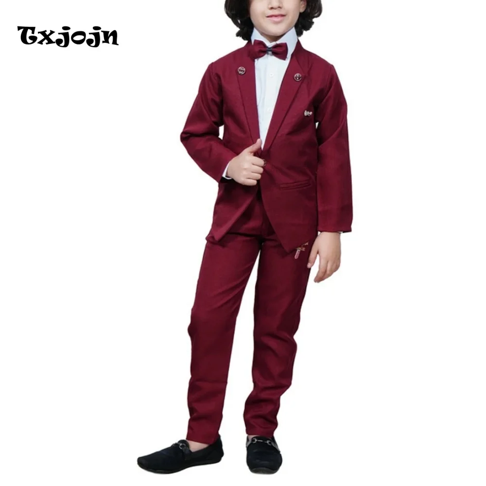 Elegant Boys Suit 2-piece (Jacket Pants) Wedding Tuxedos Pointed Collar Single Button Custom Blazer Pants for Formal Events