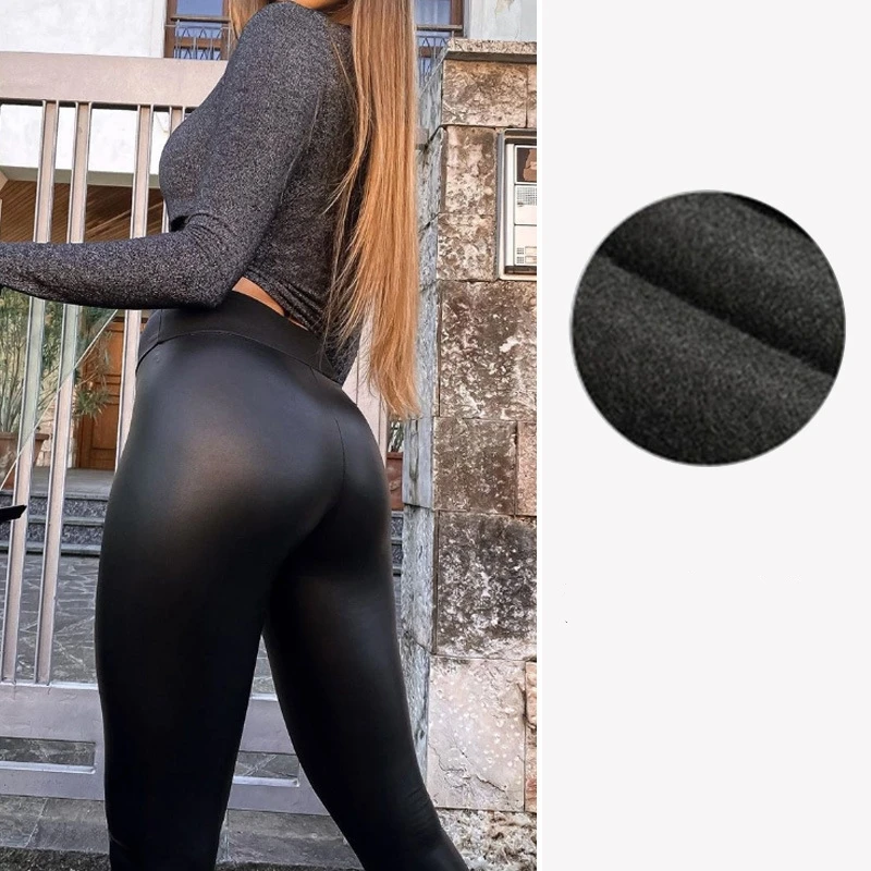 

Leather Leggings Women Winter Warm Fashion Ladies Pants Gym Push Up Tights Leggins Raises Butt Black Women's Fitness Leggings