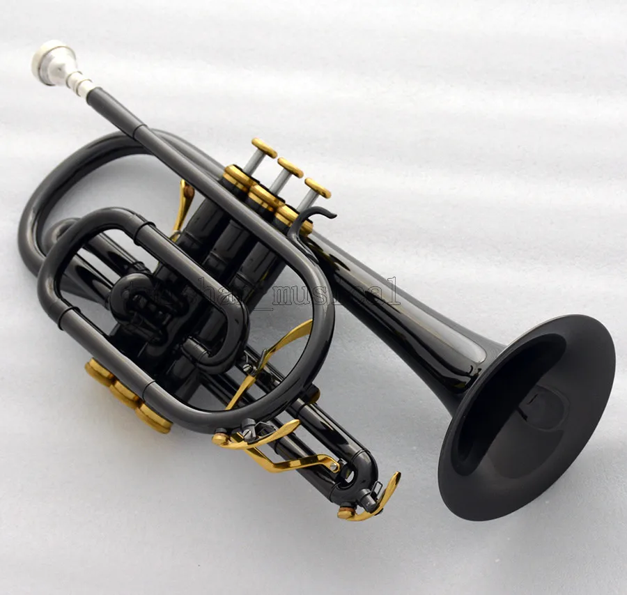 High quality Professional Black nickel Double Trigger Cornet Bb key trumpet With Case