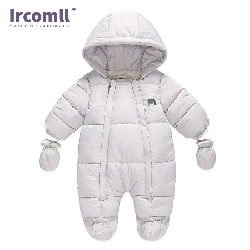 Ircomll Warm Infant Baby Jumpsuit Cotton Down Rompers Hooded Inside Fleece Boy Girl Winter Autumn Overalls Children Outerwear