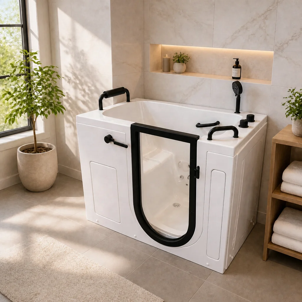 a*-Old People Bathtub Walk-in and Sit-in Bathtub for Old People Safe Whirlpool Massage White Acrylic Customized Accessory.