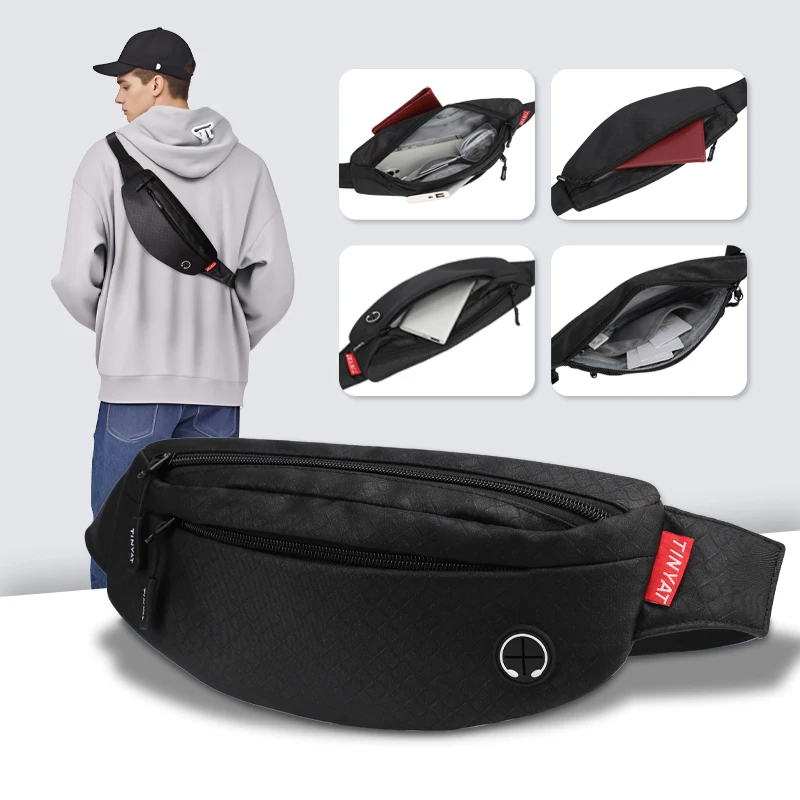 

TINYAT Waist Pack Male Fanny Pack Large for Men Pu Leather Matte Old Pattern Casual Man Belt Pouch Outdoor Running Bag