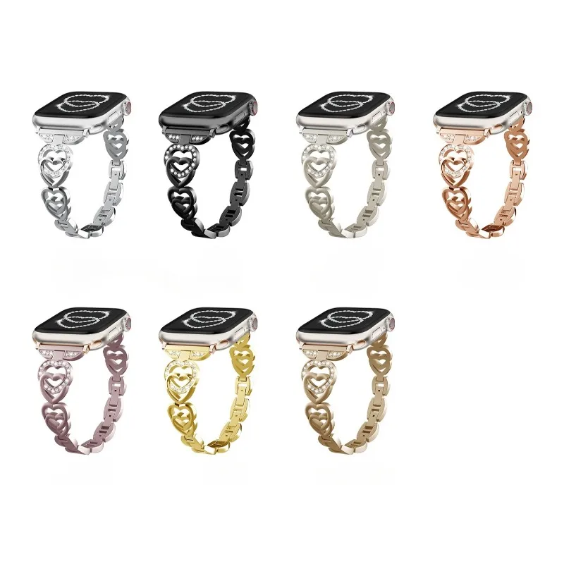 Pulseira Coração de Diamante para Apple Watch, iWatch Series SE, 7, 6, 3, 5, Ultra 2, 8, 9, 40mm, 41mm, 45mm, 44 milímetros, 38 milímetros, 49 milímetros, 42 milímetros