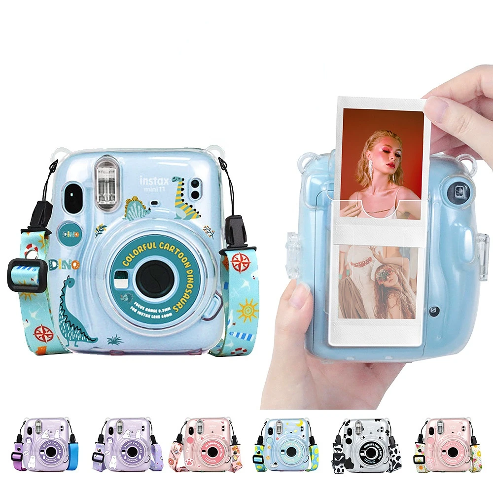 Сумка для фото Instax Mini11, прозрачный чехол для хранения, чехол с кристаллами, ремешок, наклейка, набор из трех предметов