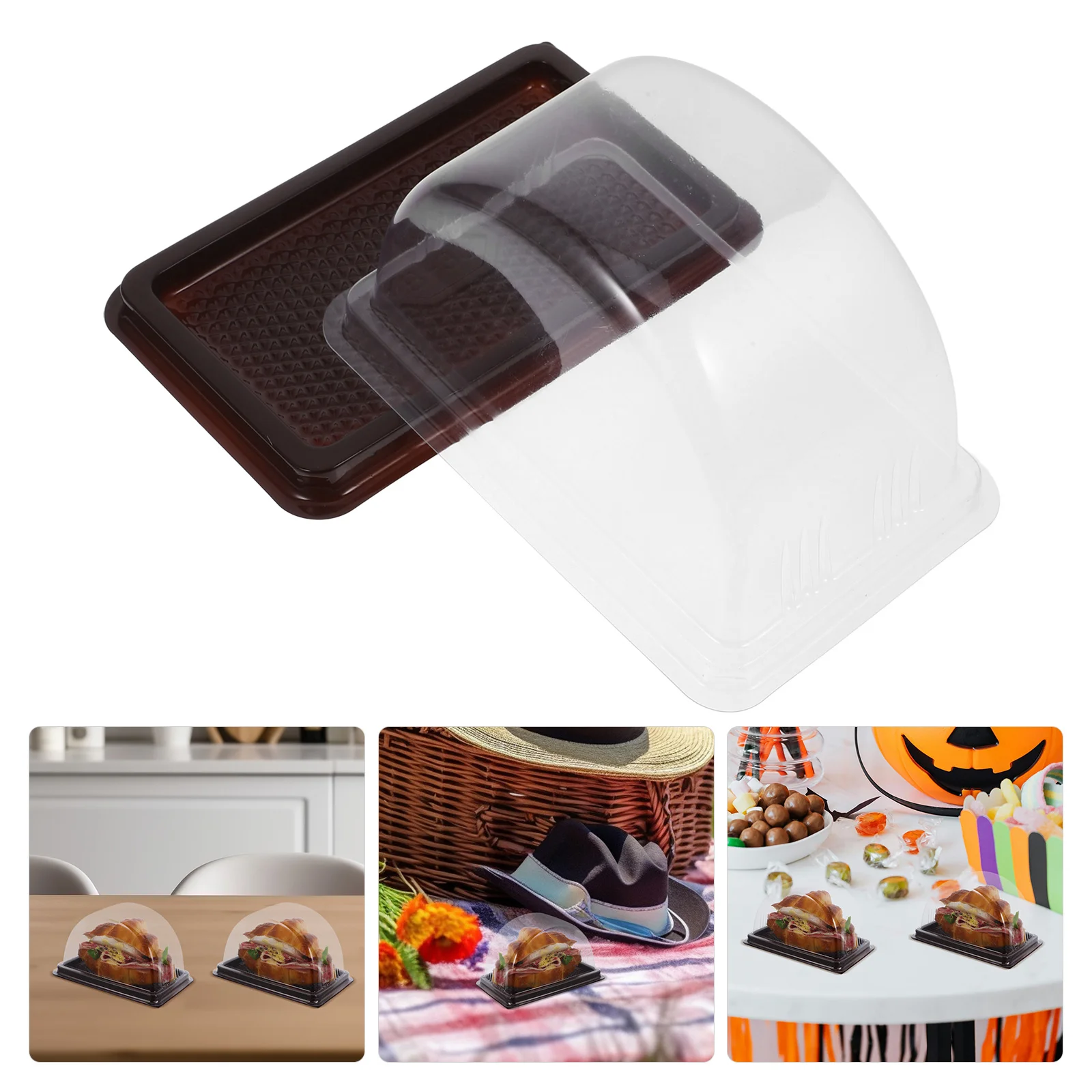 

50pcs Cake Packaging Boxes Transparent Plastic Disposable Tray For Baked Food Storage Container Suitable Hot Cold Desserts