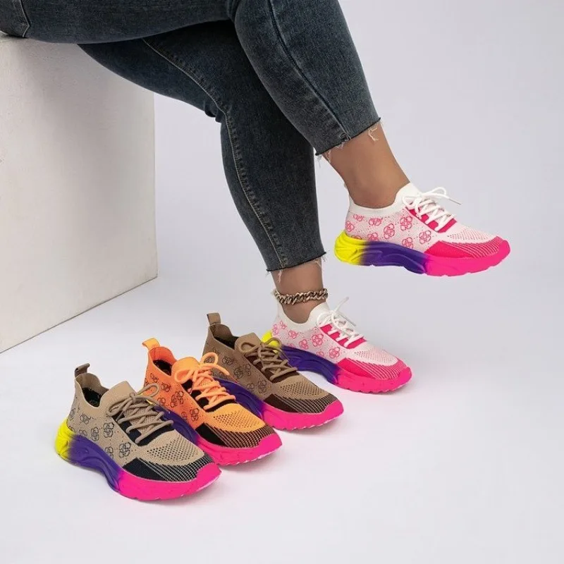 

Women's Sneakers Casual Mesh Hollow Breathable Lace Up Light Rainbow Bottom Comfort Sport Shoes Sneakers Women Zapatillas Mujer