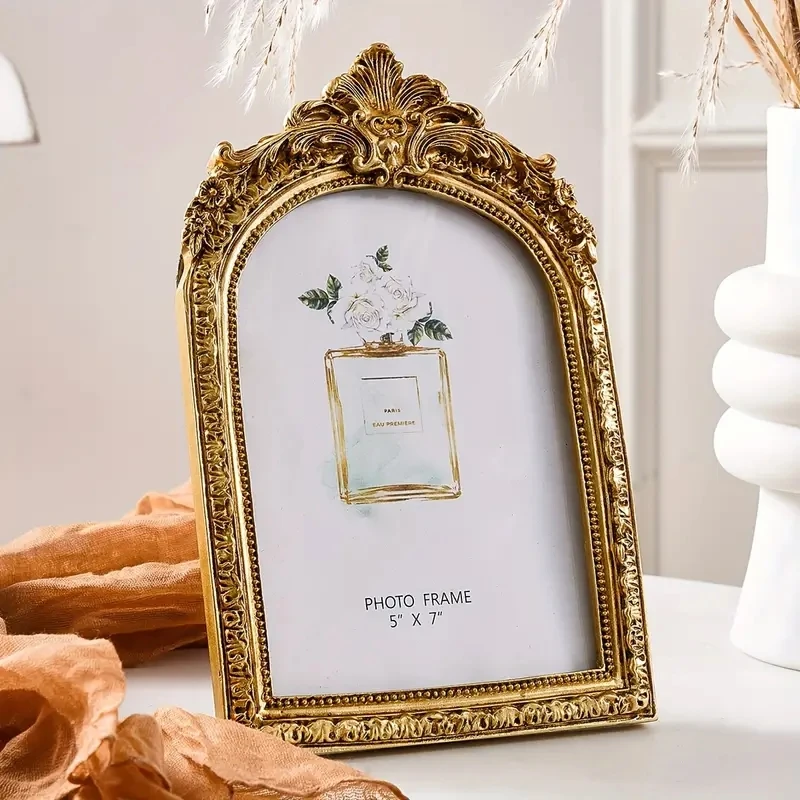 Golden Cadre Vintage Frame Retro Golden Decor Ramka na zdjęcia do wyświetlania zdjęć, rocznica ślubu, świąteczny prezent walentynkowy