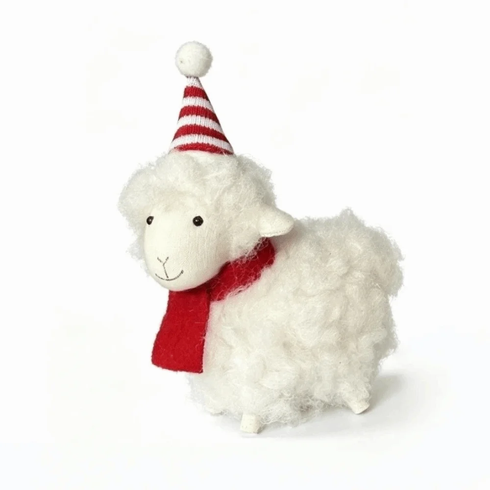 Soft Creative Sheep Doll Scarf Hat Curly Fur Little Lamb Hanging Pendant Plush Cute New Year Xmas Decoration Festive Gift