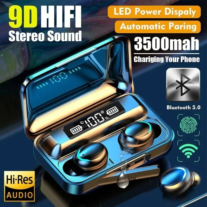  TWS Wireless Bluetooth Headphones LED Display 9D Stereo In-Ear Sports Waterproof Game Bluetooth 5.3 Headset 1200mAH Charging Box 