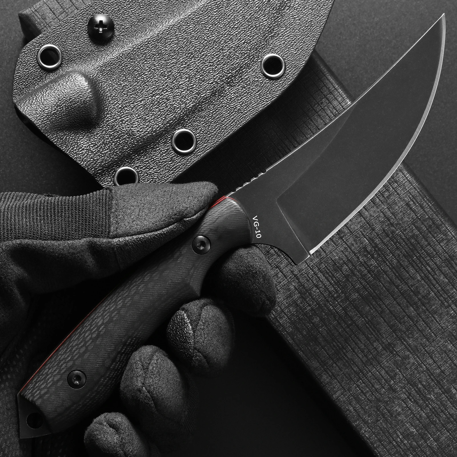 Eafengrow EF173 Fixed Blade Knife VG-10 Steel Stone Washed Blade Carbon Fiber Handle Full Tang Compact Handy EDC Knifes for Camp