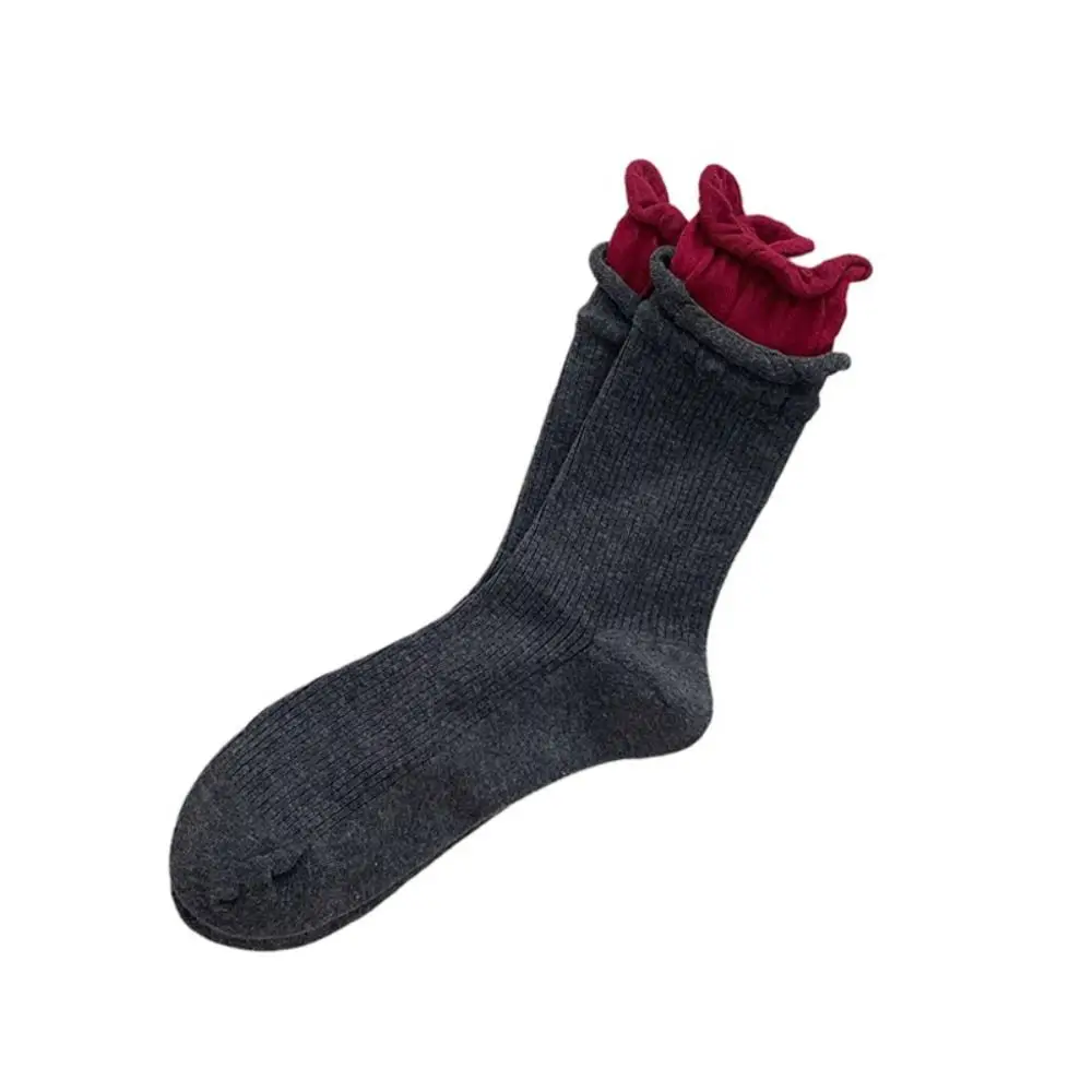 تدفئة الساق الأنجورا الأحمر اللون المتطابقة جوارب سلس دون عظام منتصف العجل الجوارب القطن الخالص الأوسط جوارب أنبوبية لوليتا فتاة #4