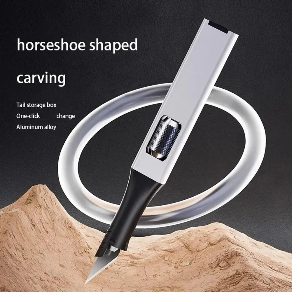 Pen-shaped DIY Aluminum Handle Carving Knife Comes With 5 Horseshoe Art Blades Woodworking Tools