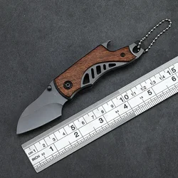 Portable Folding Knife, Stainless Steel Blade, Wooden Handle, Keychain Pendant, Travel Camping Tools, Holiday Gifts