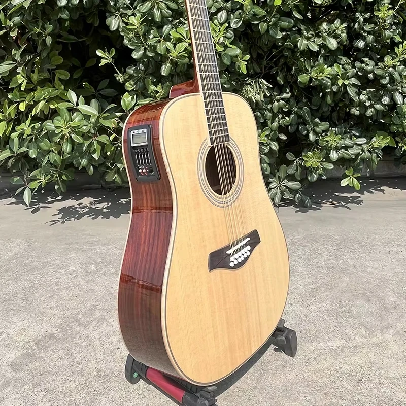 Handmade Gloss Finish High Grade Solid Top 12 String Electric Acoustic Guitars with Pickup