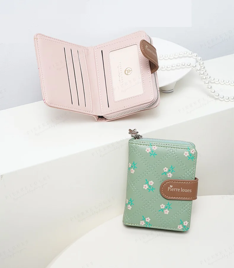 Floral Women Short Purses Leather Women Bifold Wallets Zipper Card Holders