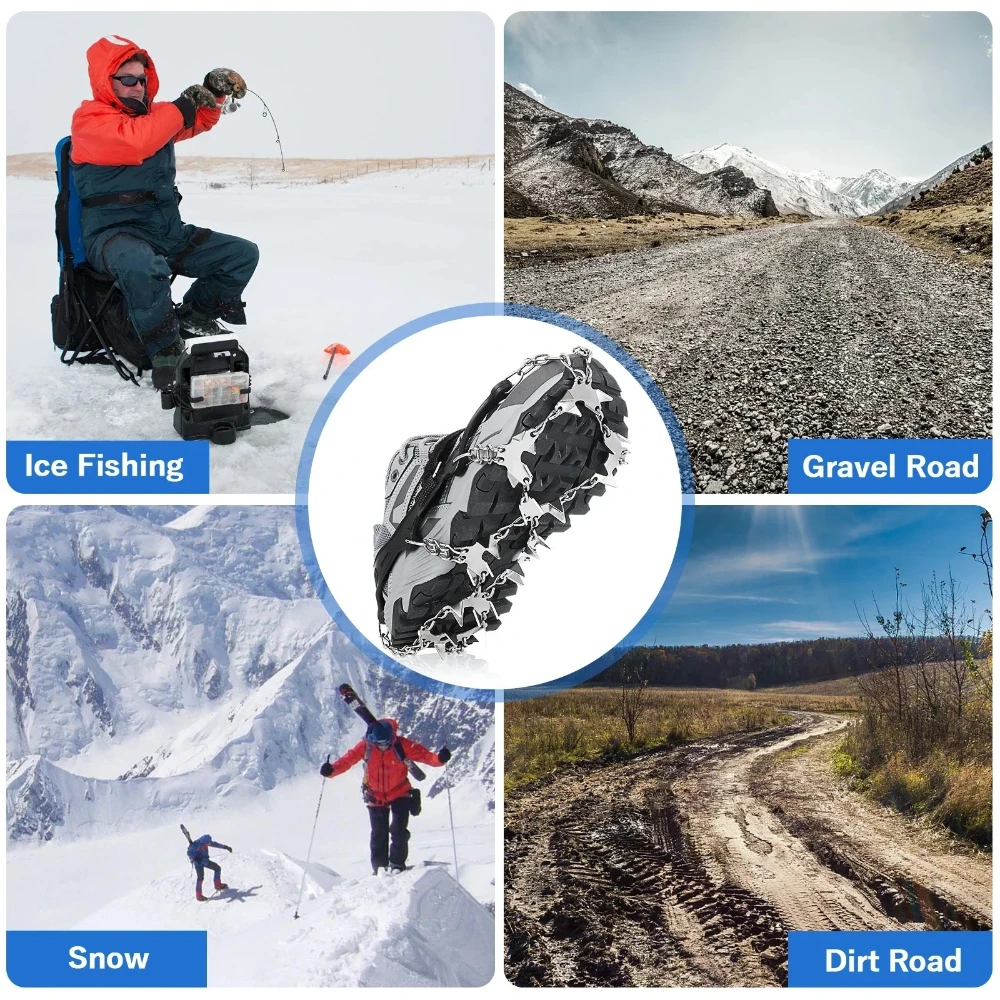 Winter Outdoor Non-slip Ice Crampons 8 Teeth Metal Chain Shoe Cleats Wearable Snow Grips for Climbing Hiking Snowfield Walking