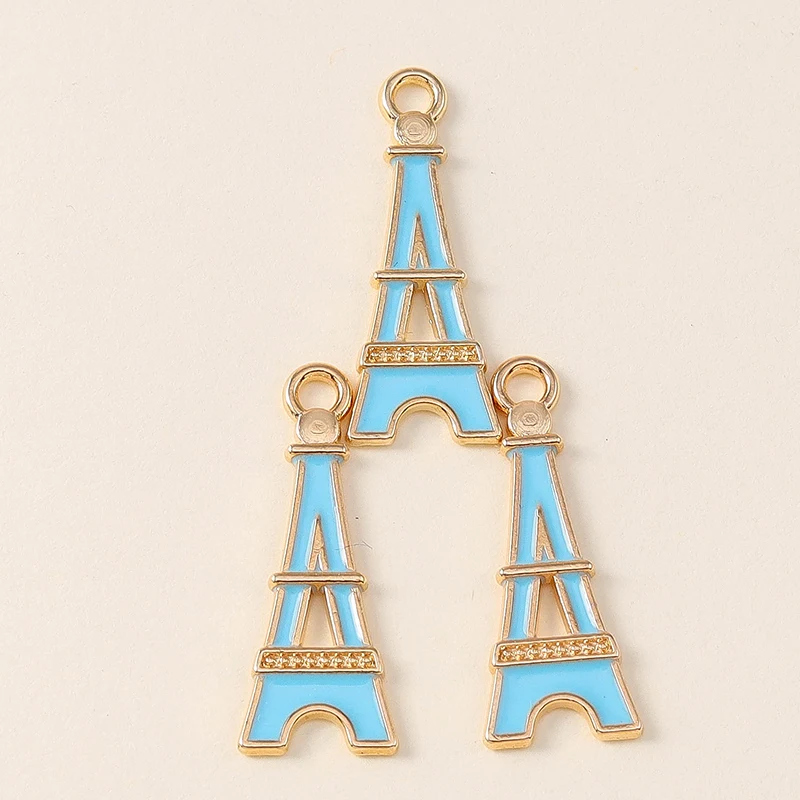 Leslie 10pcs 24*9mm Lovely Enamel Colorful Eiffel Tower Charms for Jewelry Making DIY Necklace Earring Pendants Accessories