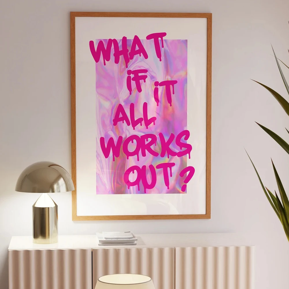 What If It All Works Out Trendy Preppy Funky Distorted Quotes Wall Art Wall Art Canvas Painting Posters Living Room Home Decor