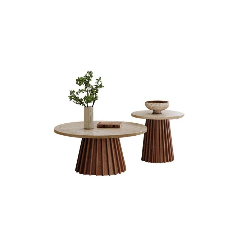 

Solid wood natural travertine coffee table side table combination simple size round coffee
