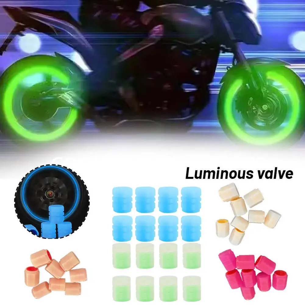 8pcs Luminous Car Tire Valve Cap,Fluorescent Night Valve Tyre Glowing Caps Nozzle Motorcycle Wheel Bike Z9W4