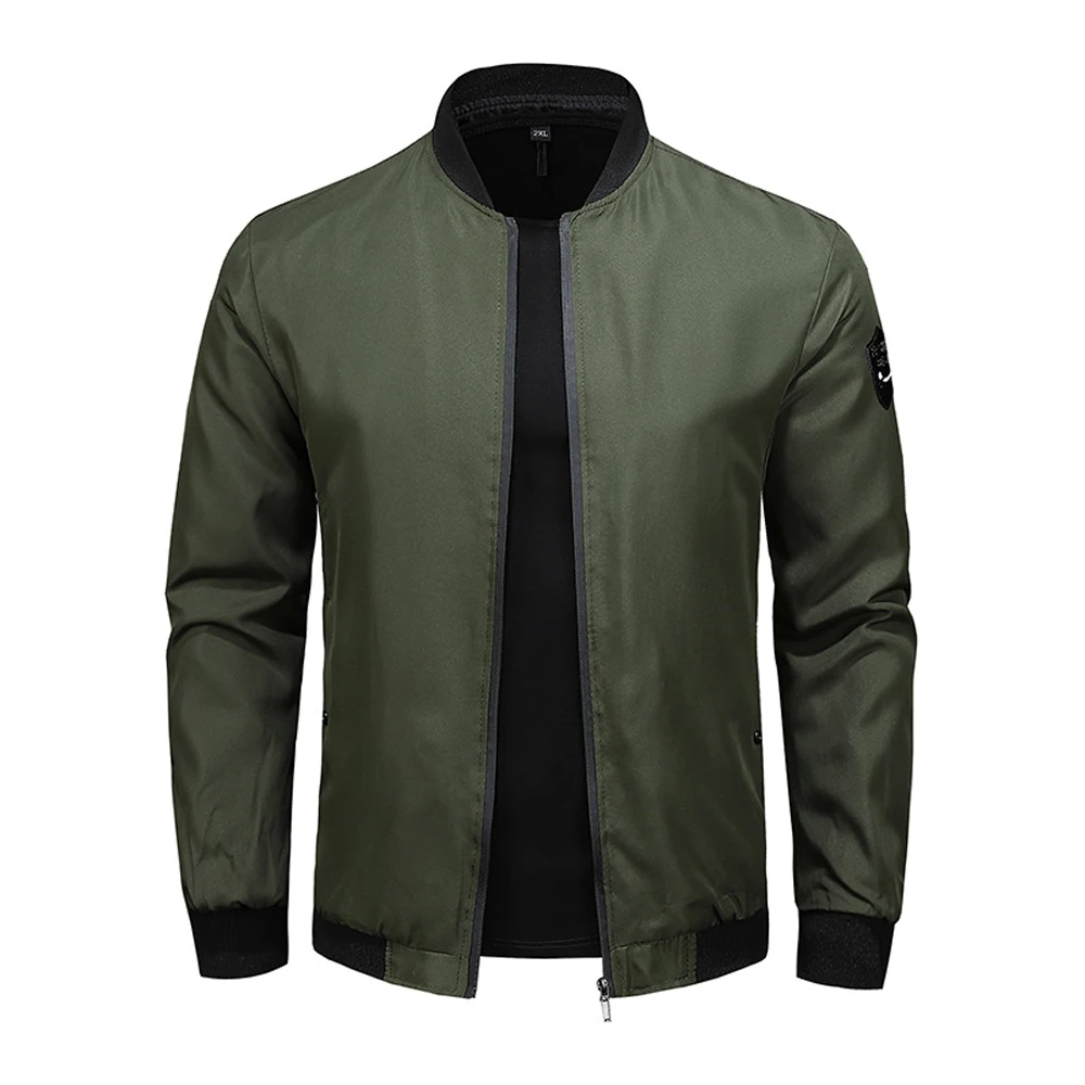 

Men's Casual Jacket Fashion Solid Color Zipper Stand Collar Outdoor Sports Baseball Uniform Military Pilot Jacket Street Wear