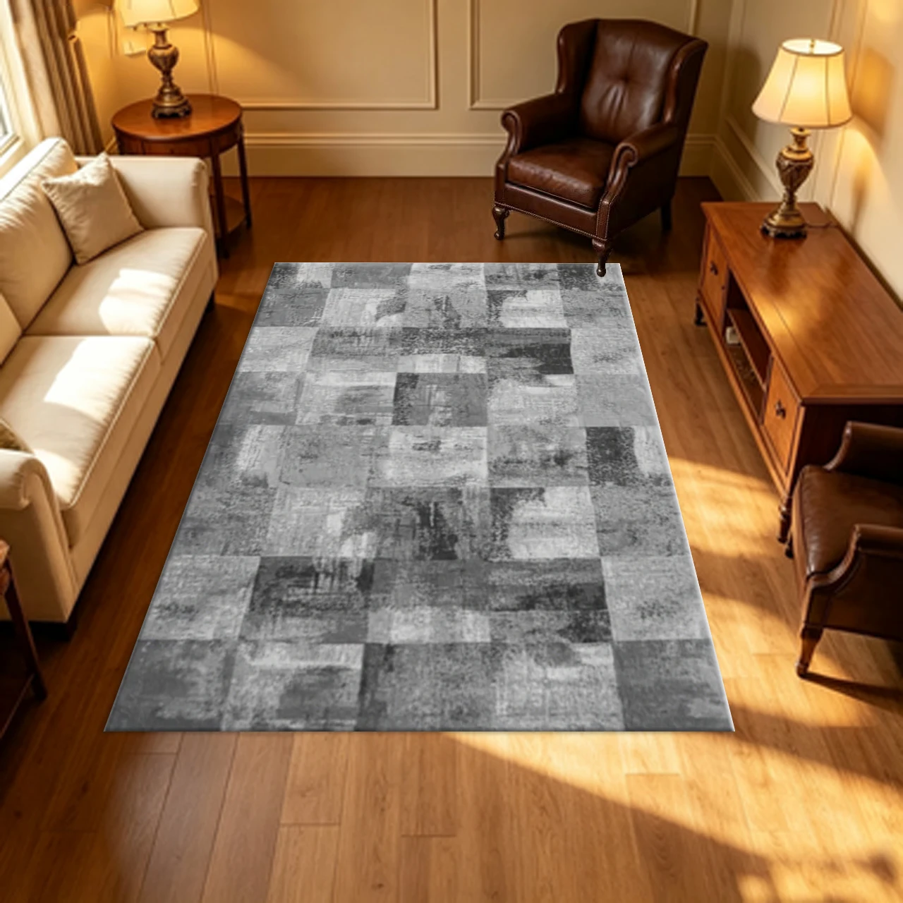 Grey Retro Texture Carpet Flooring Vintage Distressed Area Rug Modern Home Floor Decor for Bedroom Living Room